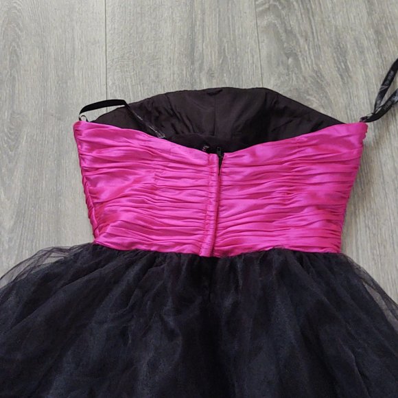 Final Chance Sale Sherri Hill Beaded Strapless Black Fuchia Tulle Dress - Picture 10 of 15